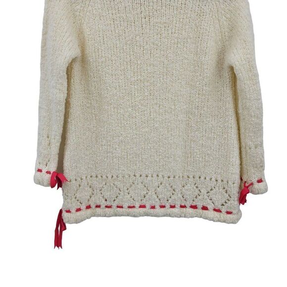 Vintage 60's Sweater Tunic Wool Knobby Knit Ivory Holiday GoGo Pink Ribbon S - Picture 10 of 12